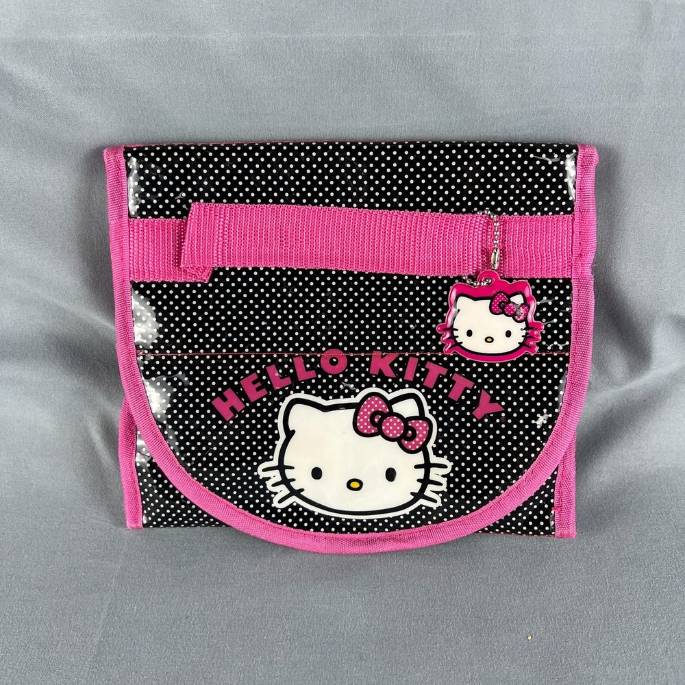 Sanrio Hello Kitty Travel Toiletry Bag Girls Black Polka Dot Roll Up Organizer